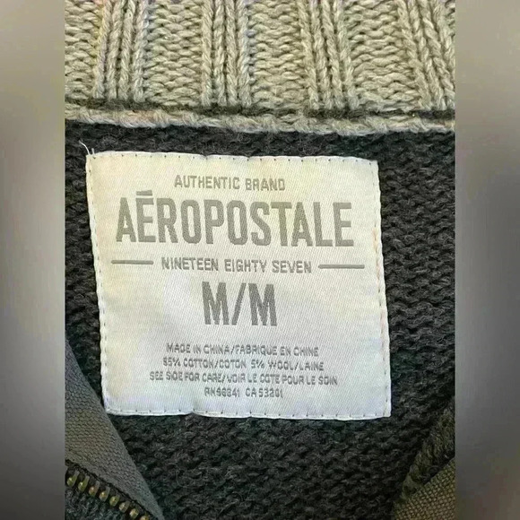 Aeropostale Men’s Gray Cotton Wool Blend 1/4 Zip Pullover Sweater Medium Classic - Picture 7 of 8